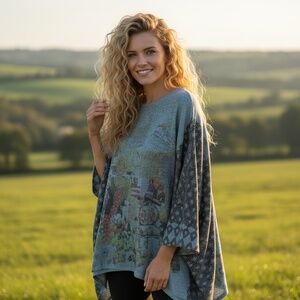 Inoah Artistic City Print Oversized Tunic Top One Size